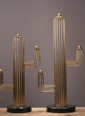 北欧简约金属几何金色仙人掌摆件家居软装客厅样板间玄关装饰摆件