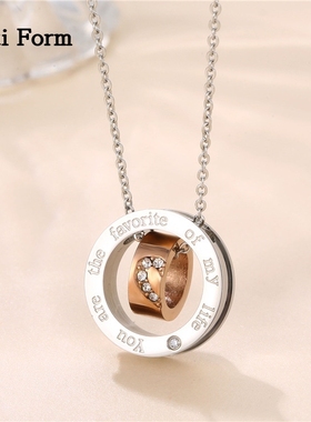 新款时尚风双环项链男女小众