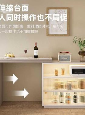 岩板吧台意式轻奢奶油风简约隔断一体客厅家用伸缩转角餐边柜岛台