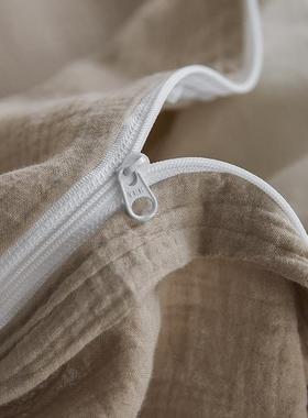 A类全棉绉纱美拉德纯色双层四件套纯棉被套床单高端民宿床上用品