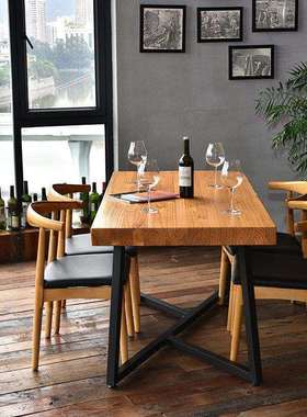 北欧实木铁艺餐桌X型加固铁椅简约厨房餐桌椅组合居家吃饭桌子