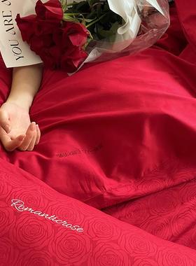 ZQ法式浪漫红色玫瑰丨100支长绒棉四件套全棉纯棉结婚庆新婚嫁床