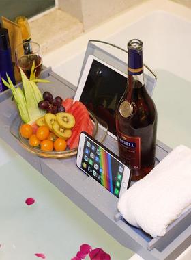 竹制浴缸架伸缩多功能浴盆托盘泡澡支架收纳搁置板浴室浴缸置物板