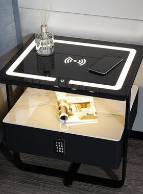 2025新款轻奢北欧风智能床头柜现代简约铁艺无线充密码锁床边柜子