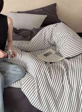 简约全棉四件套轻奢条纹色织提花被套床单1.8m柔软亲肤床上用品