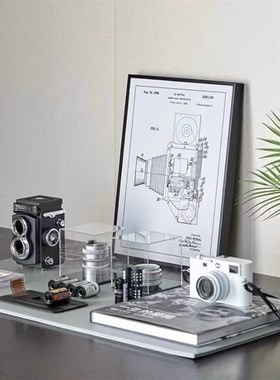 样板间书房装饰品软装摄影师主题组合书K桌相机模型胶卷摆件家居