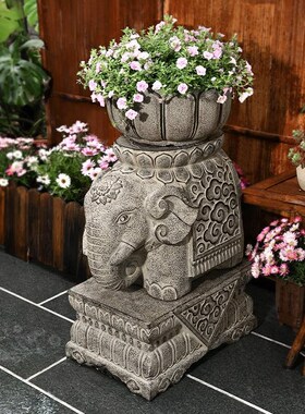 庭院门口大象摆件小院布置石墩花盆花园别墅网红一楼露台装饰造景