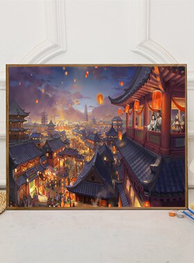 上生油画大风景手绘填充涂色手工画滩玫瑰油彩画