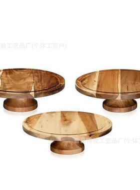复古实木蛋糕托盘家用客厅点心盘甜品台展示架木质脚试吃果盘