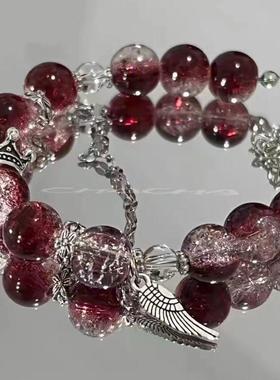 铃铛蝴蝶四条装绯色炙梦暗红皇冠小众气质感手链深红色系显白