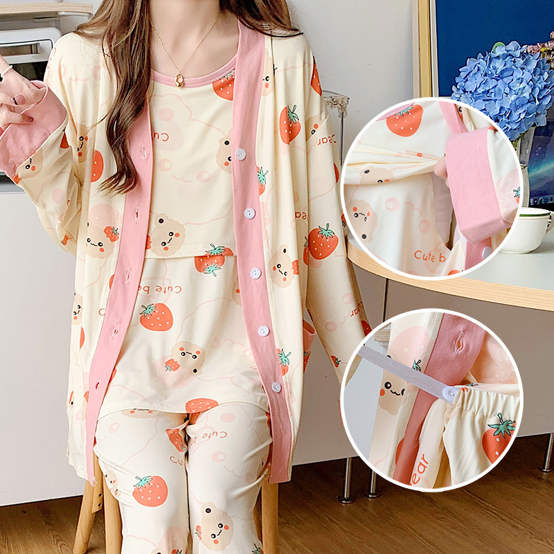 月子服大码夏季短袖长裤薄款喂奶三件套装春秋孕妇哺乳睡衣6月份7,淘宝优惠券,粉丝福利购,淘宝优惠卷