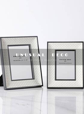 现代轻奢灰色编织皮相框相册售楼处客厅电视柜卧室床头柜装饰摆件