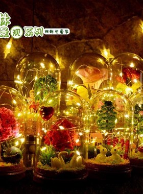 手工diy森林微景观水晶球玻璃生态瓶发光 礼P物儿童幼儿园亲子材