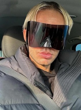 2024新款未来科技风一体式超大框墨镜男女炫酷街拍凹造型太阳眼镜