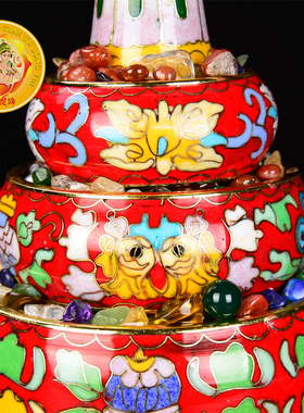 厂家景泰d蓝曼扎紫铜w胎摆件小号红色曼扎盘带托盘