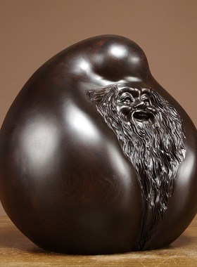 黑檀木雕寿桃摆件实木老寿星家居寓意装饰工艺品贺寿祝寿生日礼品