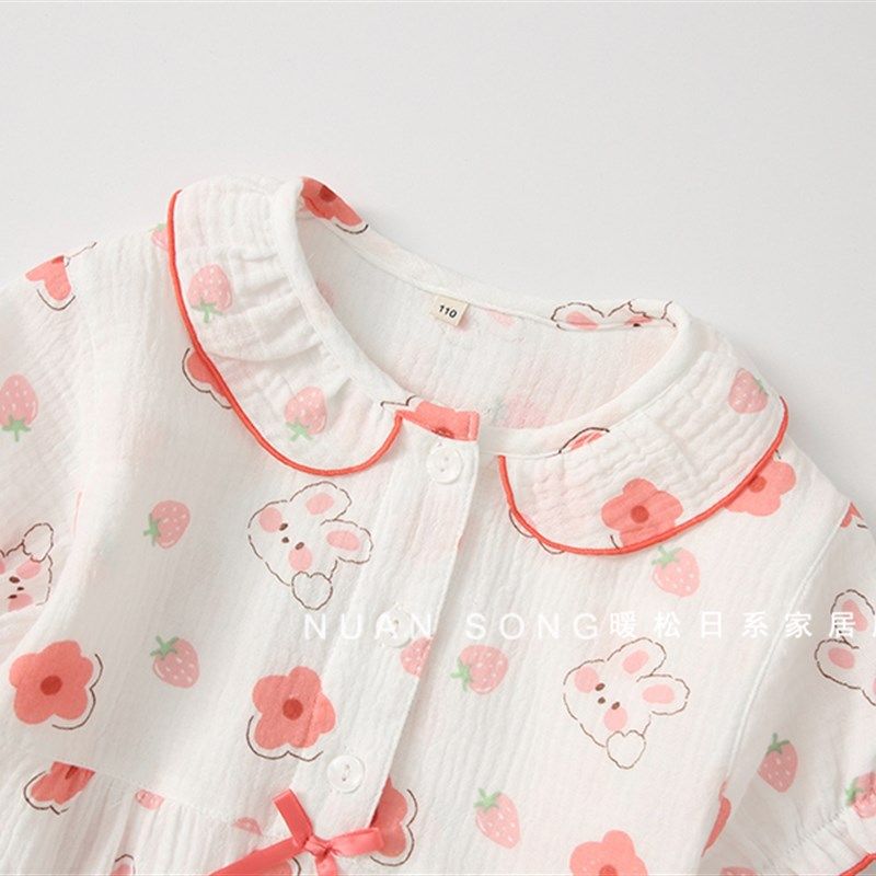 夏季薄款全棉纱布女童短袖睡裙可爱圆领睡衣纯棉绉纱女孩家居裙子,淘宝优惠券,粉丝福利购,淘宝优惠卷