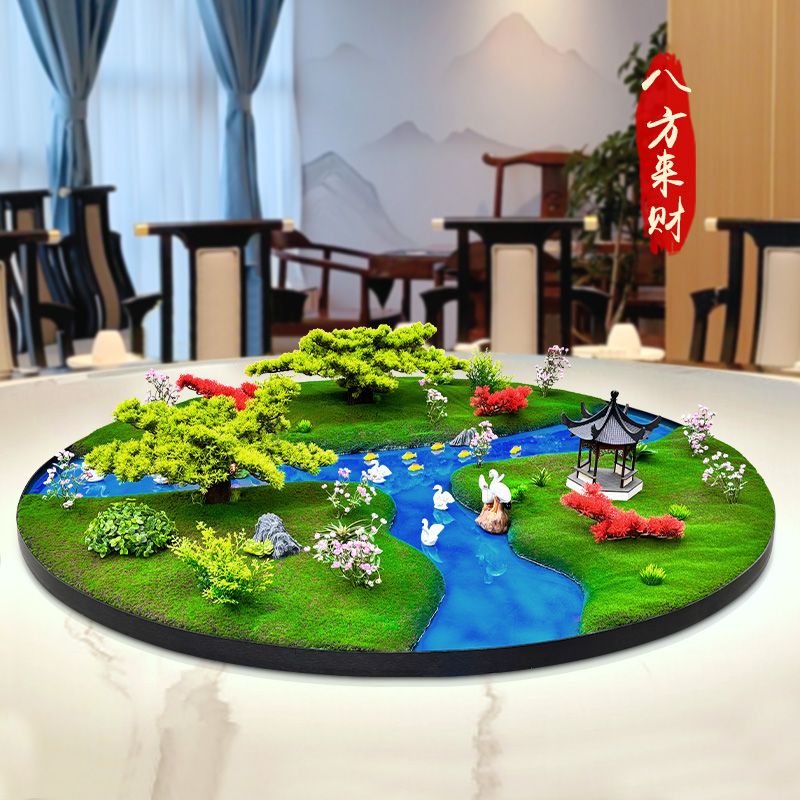 新中式转盘中间摆花酒店大圆桌装饰摆件桌花圆形微景观造景摆设 - 图0