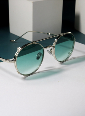 街风个性双层夹片太阳眼镜圆形设计感金属框中性可拆卸潮款墨镜