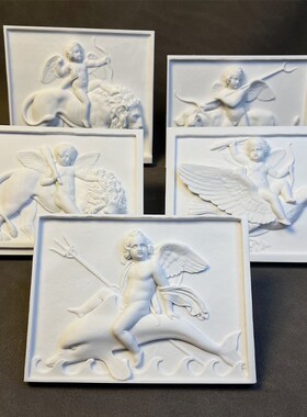 天使浮雕装饰画客厅玄关背景墙高级感F3d立体石膏挂画中古风黑框