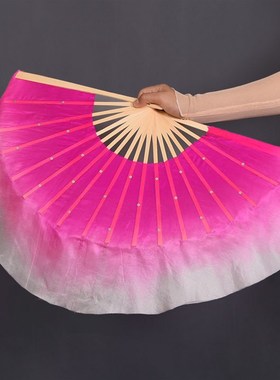 真丝舞蹈扇子跳舞扇双面加长秧歌扇古典舞演出大扇子秀色表演绸扇