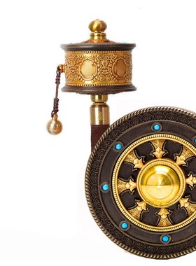 藏密坊 慧宝手摇摆件底座黄v铜藏民族风 手动款传统家用桌面摆吉