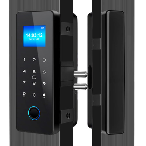 有框玻璃门指纹锁免开孔铝合金门商铺肯德基门智能锁带边框密码锁 - 图3