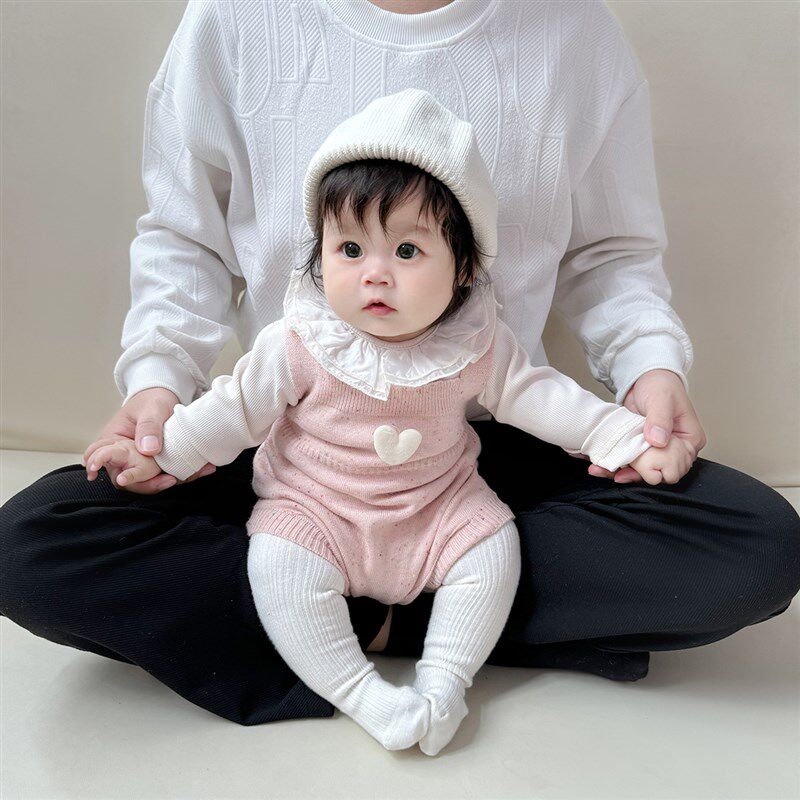 婴儿秋装2024新款女宝宝背带裤包屁G衣公主爱心毛衣连体衣甜美套,淘宝优惠券,粉丝福利购,淘宝优惠卷
