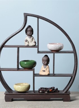 新博古架实木工艺品红木鸡翅木多宝阁架子展示柜小件