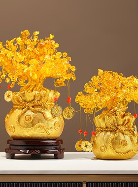 高级感礼物水晶摇钱o发财树招财摆件酒柜家居客厅乔迁新居开业礼
