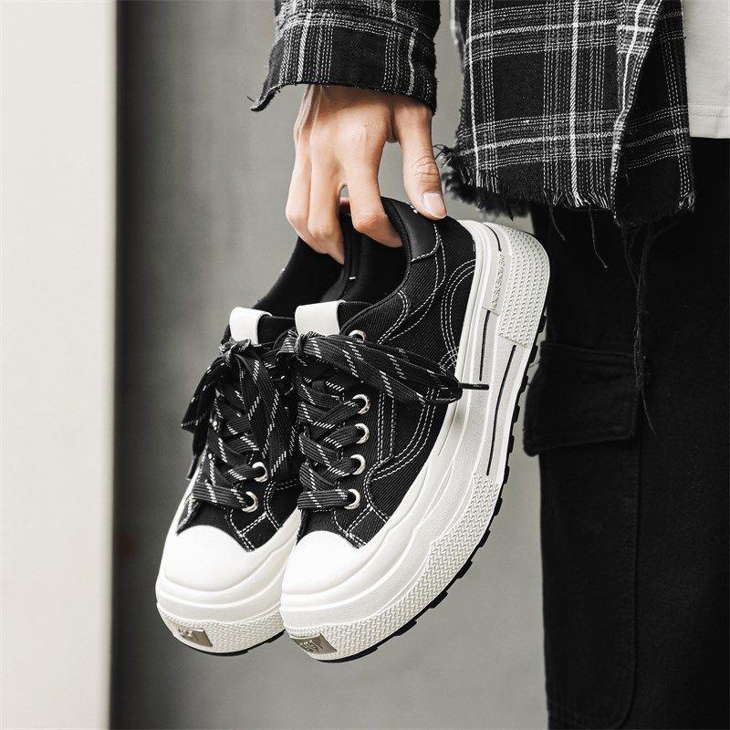 布鞋男款2025新款潮流休闲鞋夏季透气板鞋小众厚底百W搭高级感男,淘宝优惠券,粉丝福利购,淘宝优惠卷