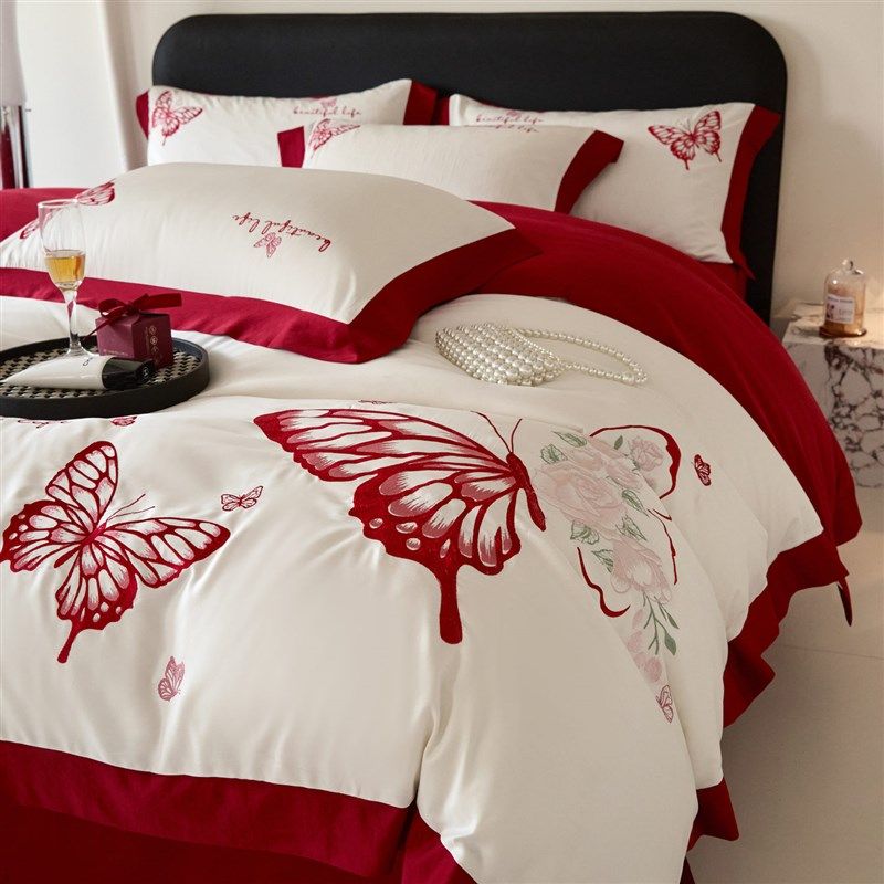 高级感婚庆四件套结婚喜庆红色刺绣被套婚房喜T被床上用品婚嫁,淘宝优惠券,粉丝福利购,淘宝优惠卷