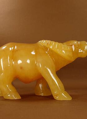 天然黄玉石牛摆件牛大号生肖水牛招财牛玉石站牛家居办公室装饰品