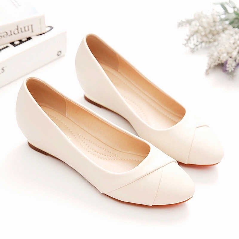 坡跟单鞋女春秋新款软底软皮不累E脚妈妈鞋圆头浅口内增高豆豆鞋,淘宝优惠券,粉丝福利购,淘宝优惠卷