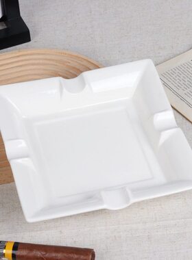 甄选7.8英寸大号纯白陶瓷雪茄烟灰缸雪茄创意礼品酒店陶瓷大号烟