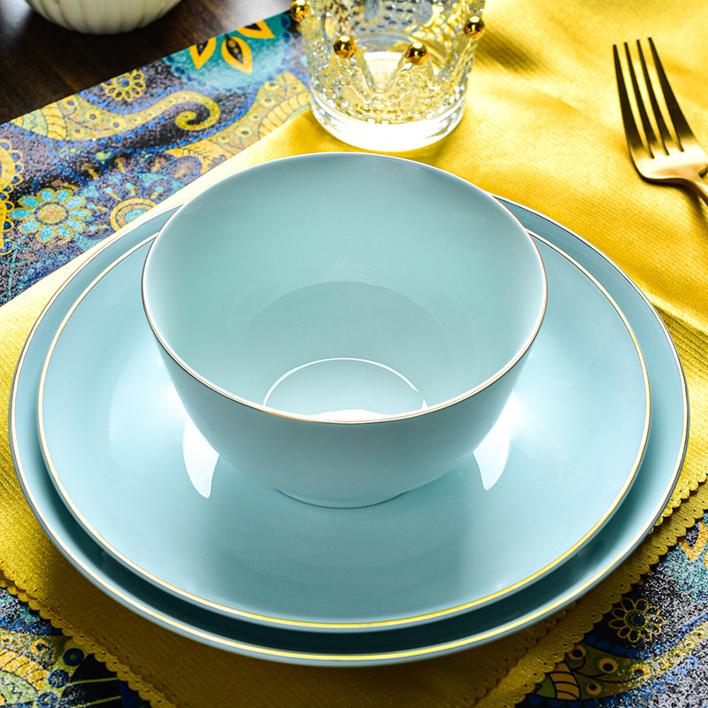 玉珑青瓷碗家用吃饭2025新款中式风碗盘餐具面碗大汤碗菜盘子鱼盘,淘宝优惠券,粉丝福利购,淘宝优惠卷
