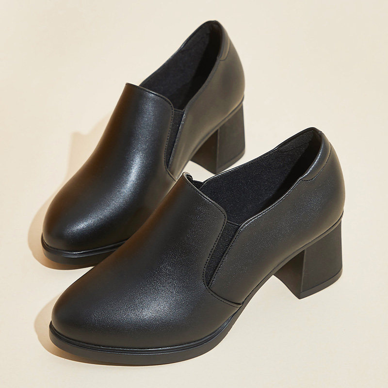 秋冬季深口女单鞋粗跟p软底高跟工作鞋5.5cm圆头加绒棉皮鞋正装鞋,淘宝优惠券,粉丝福利购,淘宝优惠卷