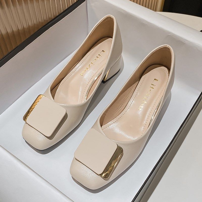 粗跟单鞋女夏2023新款百搭方头妈D妈鞋中跟气质高跟鞋职业大码女,淘宝优惠券,粉丝福利购,淘宝优惠卷