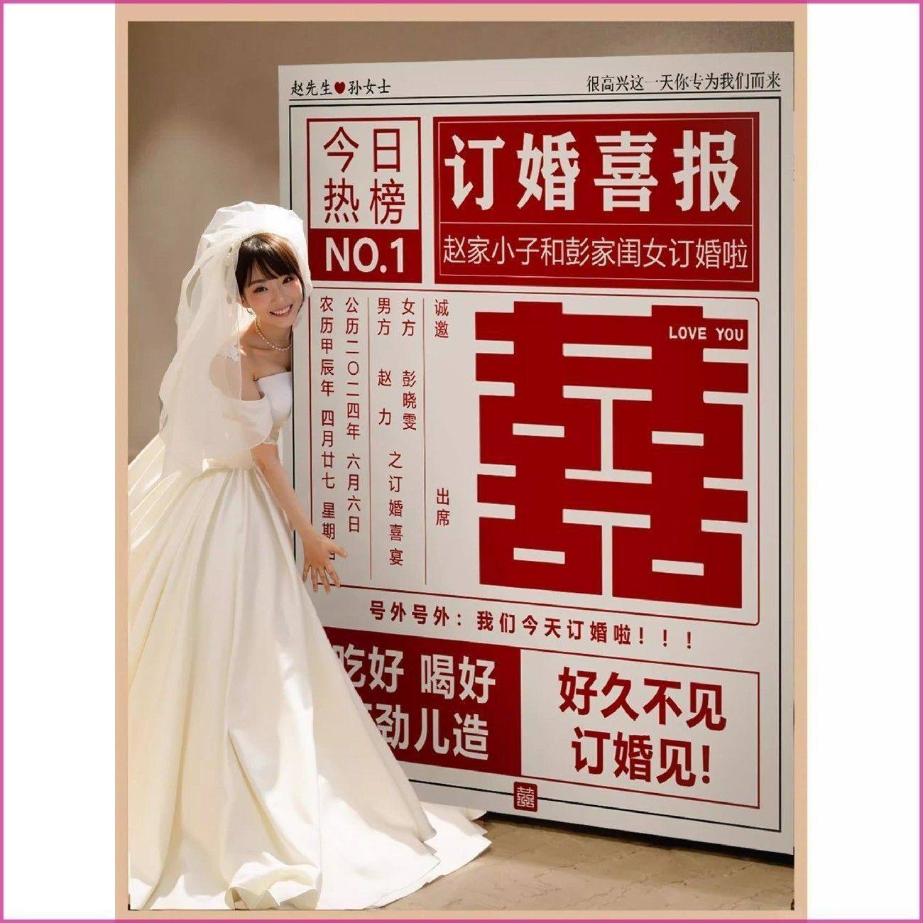 订婚宴背景墙布置吾家有喜小红薯爆款九言喜品超大喜报kt板装饰,淘宝优惠券,粉丝福利购,淘宝优惠卷