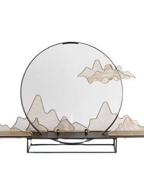 新中式金属假山摆件酒店售楼处样板房摆设客厅电视柜玄关软装饰品