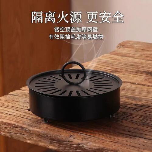 蚊香盘托防烫防火蚊香盒创意家用带盖接灰放蚊香架铁艺檀香蚊香炉 - 图0