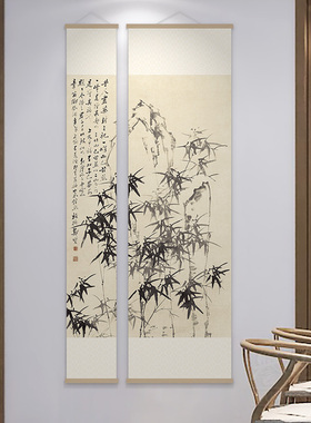 郑板桥竹石图新中式挂轴画玄关z走廊过道装饰画客餐厅茶室书房壁
