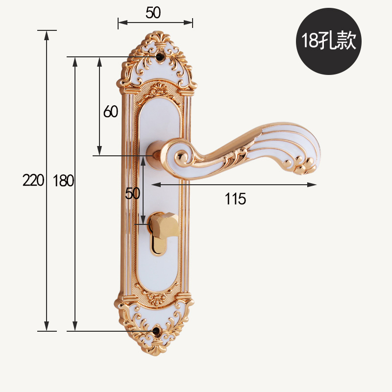 陶瓷白门锁室内卧室门把手欧式房门锁实木木门锁家用锁具20孔距 - 图2