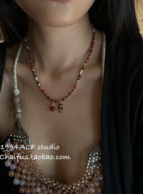 柴夫工作室/X628 法式复古油画手工串珠项链轻奢小众设计感颈链