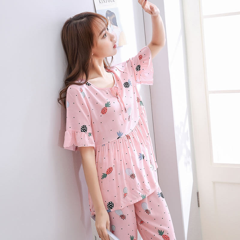 睡衣女2021年新款棉绸睡衣夏季薄款短袖套装绵绸人造棉春秋家居服,淘宝优惠券,粉丝福利购,淘宝优惠卷