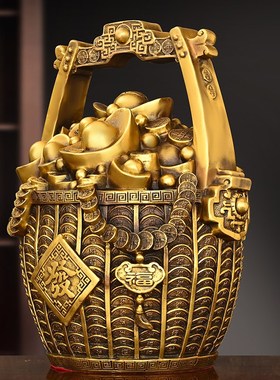 铜一桶金摆件家居饰品摆设店铺开业礼品黄铜招财进宝元宝储蓄罐