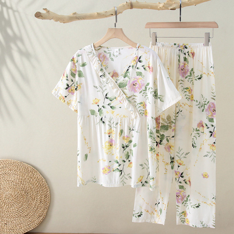 睡衣女2021年新款棉绸睡衣夏季薄款短袖套装绵绸人造棉春秋家居服,淘宝优惠券,粉丝福利购,淘宝优惠卷