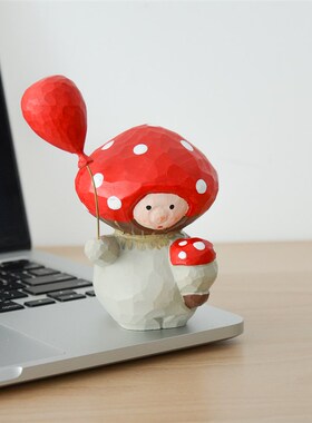 oakliving可爱手工木雕娃娃气球卡通玩偶桌面办公室摆件装饰送礼