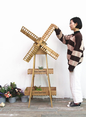 风车花架实木摆件法式复古风七夕商场橱窗美陈装饰品森系婚礼布置