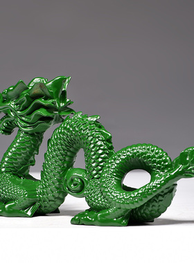 绿色木质五爪青龙摆件实木雕刻补角木制客厅卧室生肖吉祥物工艺品